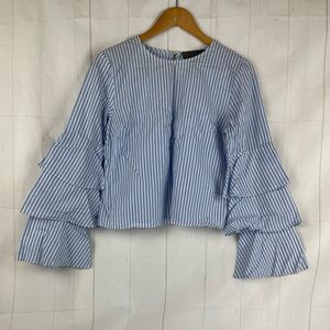 Sunday In Brooklyn Blue White Striped Bell Sleeve Top Size S